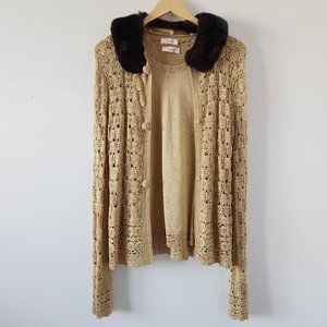 Laurel twin set rabbit fur collar